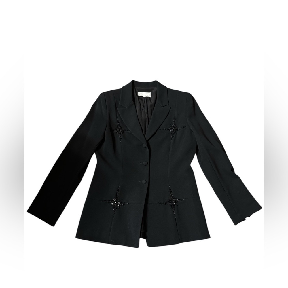 Badgely Mischka Couture USA Made Elegant Wool Blend Beaded Black Jacket Blazer 8